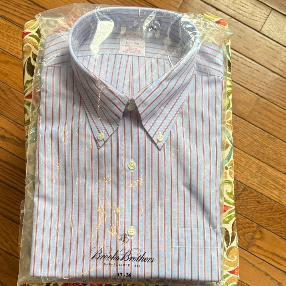 Brooks brothers blue with red stripe 100% supima  cotton dress shirt.